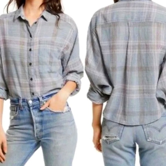 Free People Plaid L/S Batwing Button Up Shirt - Picture 1 of 9